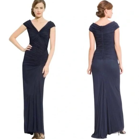 TADASHI SHOJI Off Shoulder Twist Mermaid Gown in Indigo Size Medium - Picture 1 of 6